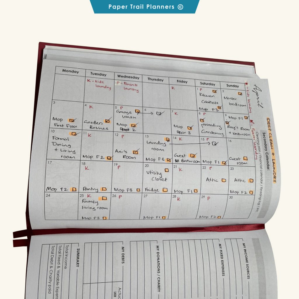 paper trail - monthly clean plan